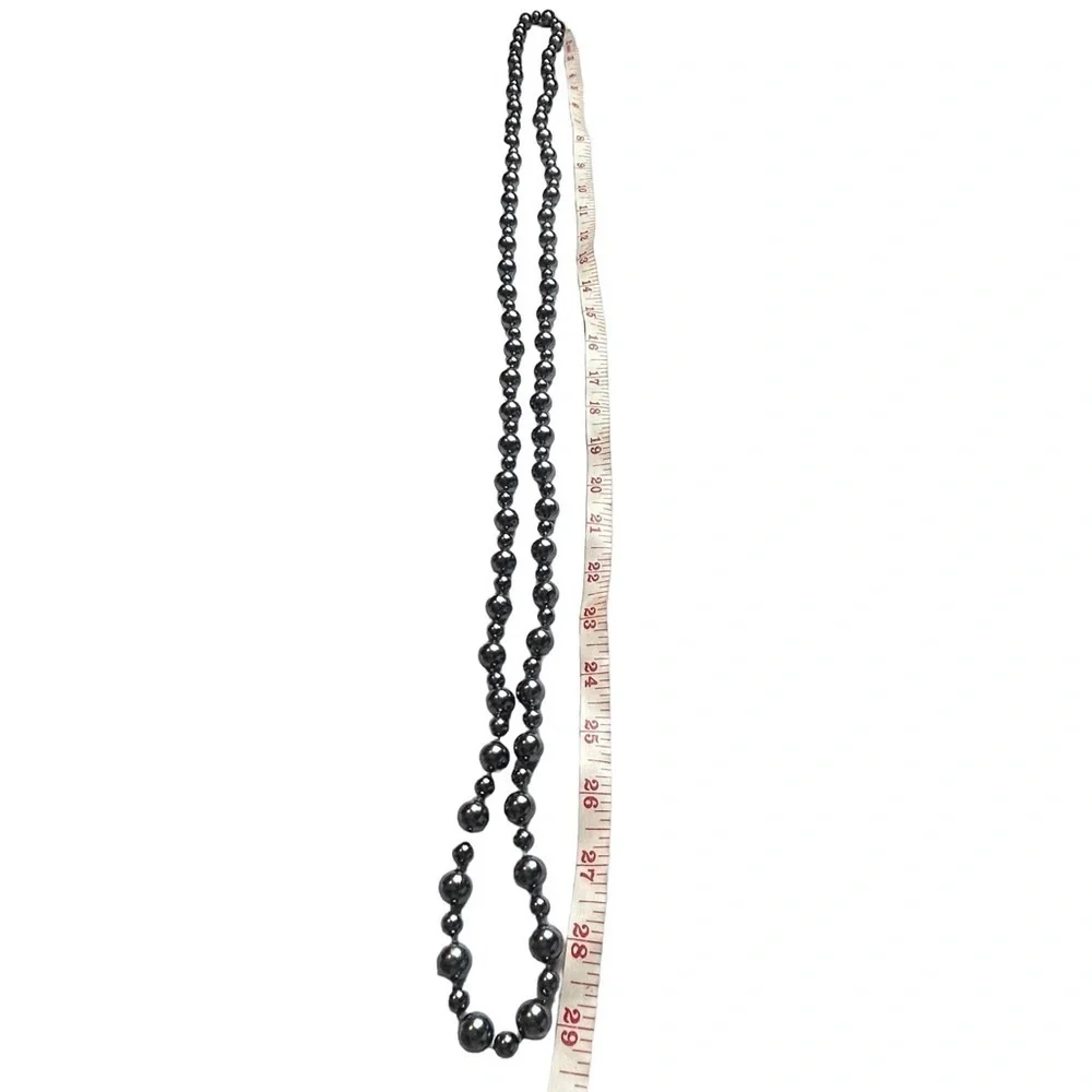 Gunmetal Grayish Black Faux Pearl Long Necklace - Picture 10 of 11
